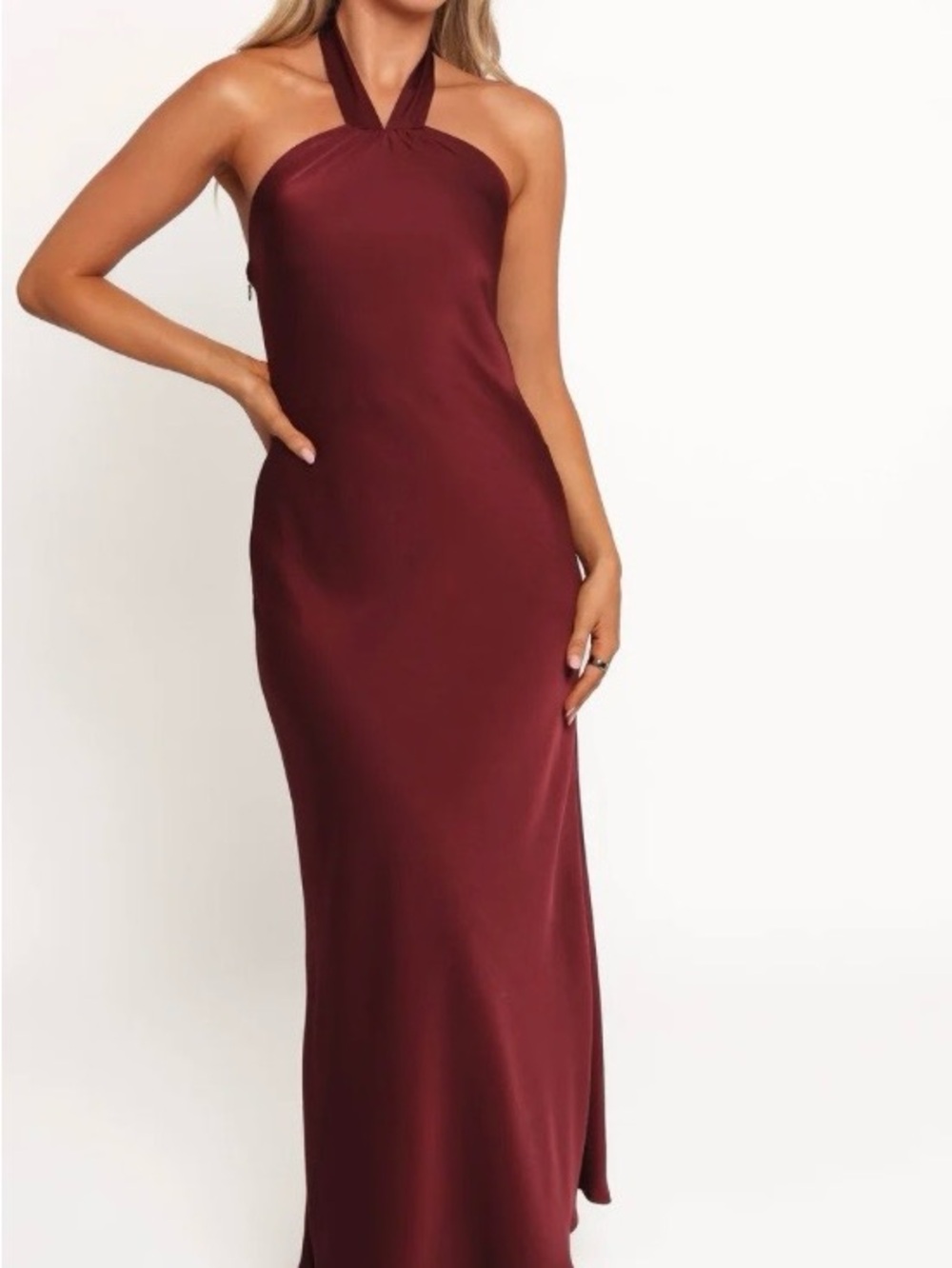 Petal & Pup Satin Halter Maxi Dress - Burgundy